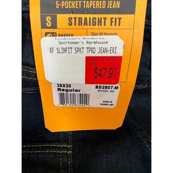 Carhartt Men's 5-Pocket Tapered Slim Fit Jeans 36x30 Dark Denim NEW NWT~~ - Picture 3 of 8